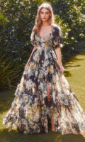 Andrea And Leo A1336 - Florales A-Linien-Kleid – Farbe Schwarz