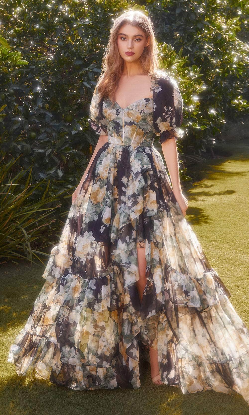 Andrea And Leo A1336 - Florales A-Linien-Kleid – Farbe Schwarz