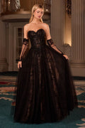 Ladivine CD717 - Trägerloses Tüll-Abendkleid in A-Linie – Farbe Schwarz