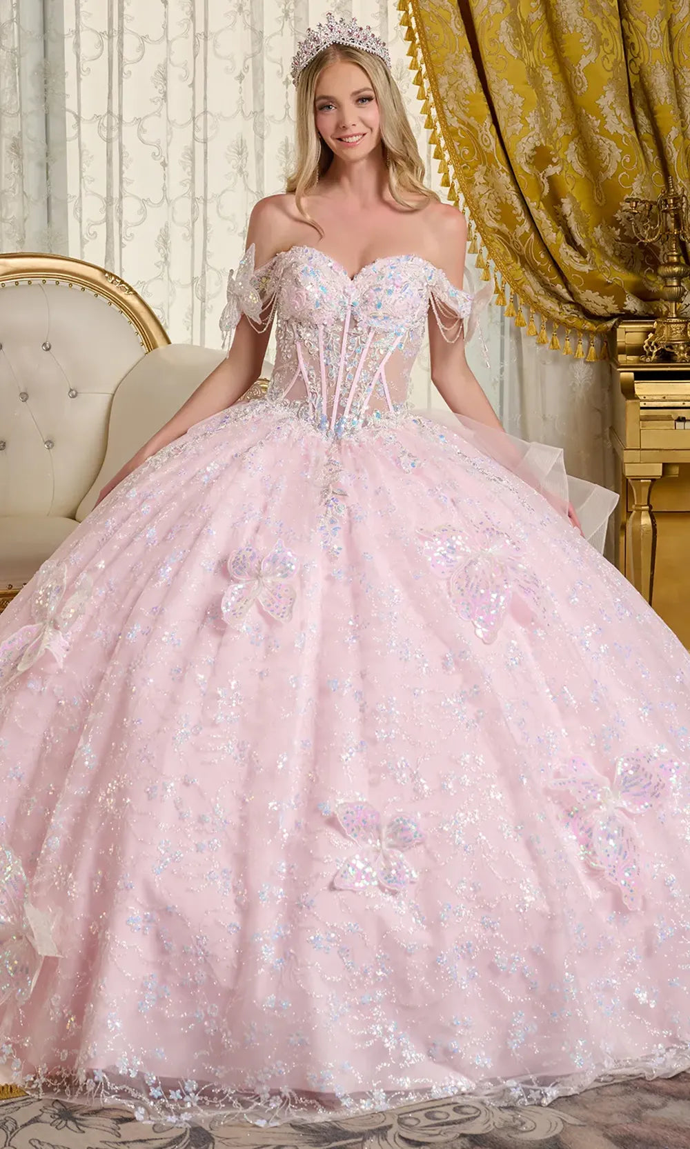 Elizabeth K GL3651 - Tüllkleid mit Herz-Ausschnitt und 3D-Schmetterlingen – Farbe Babyrosa