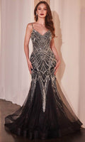 Ladivine 9317 - Verziertes Abiballkleid mit V-Ausschnitt und Perlen – Farbe Schwarz