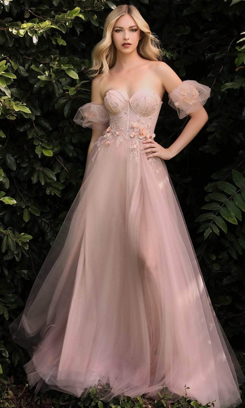 Ladivine CB080 - Florales Ballkleid mit Carmen-Ausschnitt – Farbe Rosé