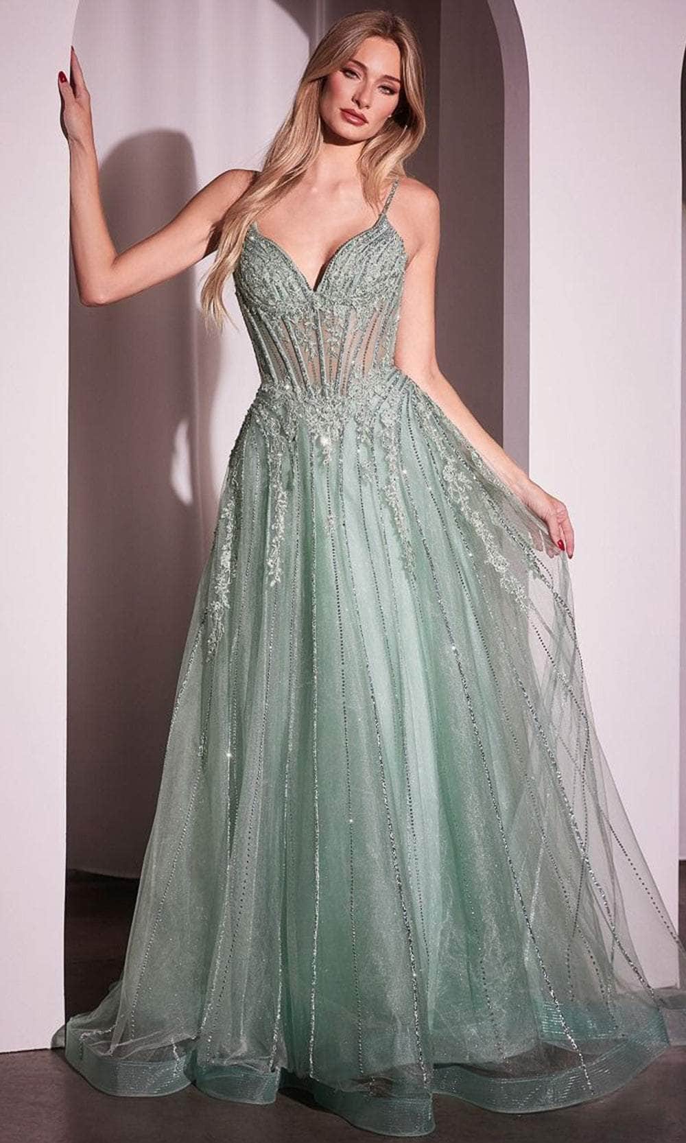 Ladivine CD786 - A-Linien-Kleid mit Spitzenapplikationen – Farbe Blau