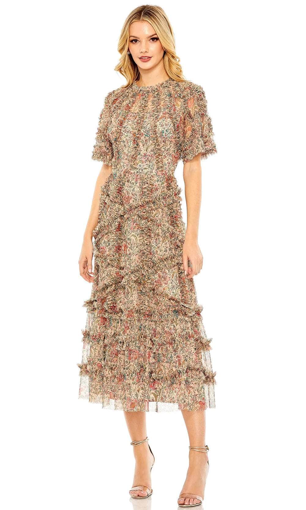 Mac Duggal 8010 - Bedrucktes Abendkleid mit hohem Ausschnitt